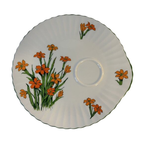 Crown Staffordshire DEVON Set-6 Orange Floral Fine Bone China Snack Plates - Picture 8 of 9